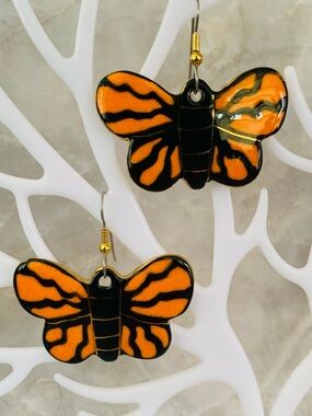 Monarch Butterfly Porcelain Dangle Earrings